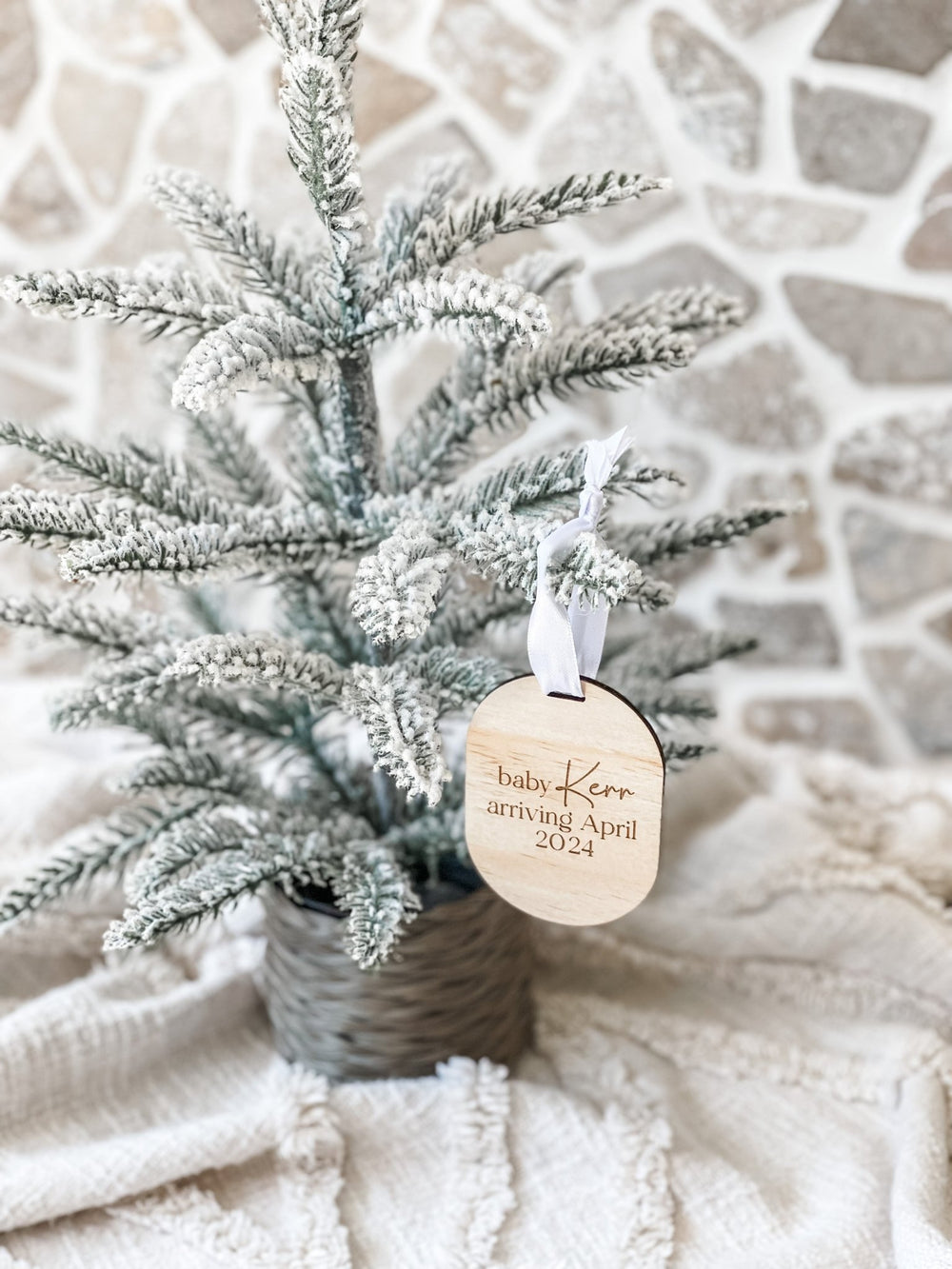 Baby 'Surname' Arriving Personalised Wooden Ornament - The Humble Gift Co.