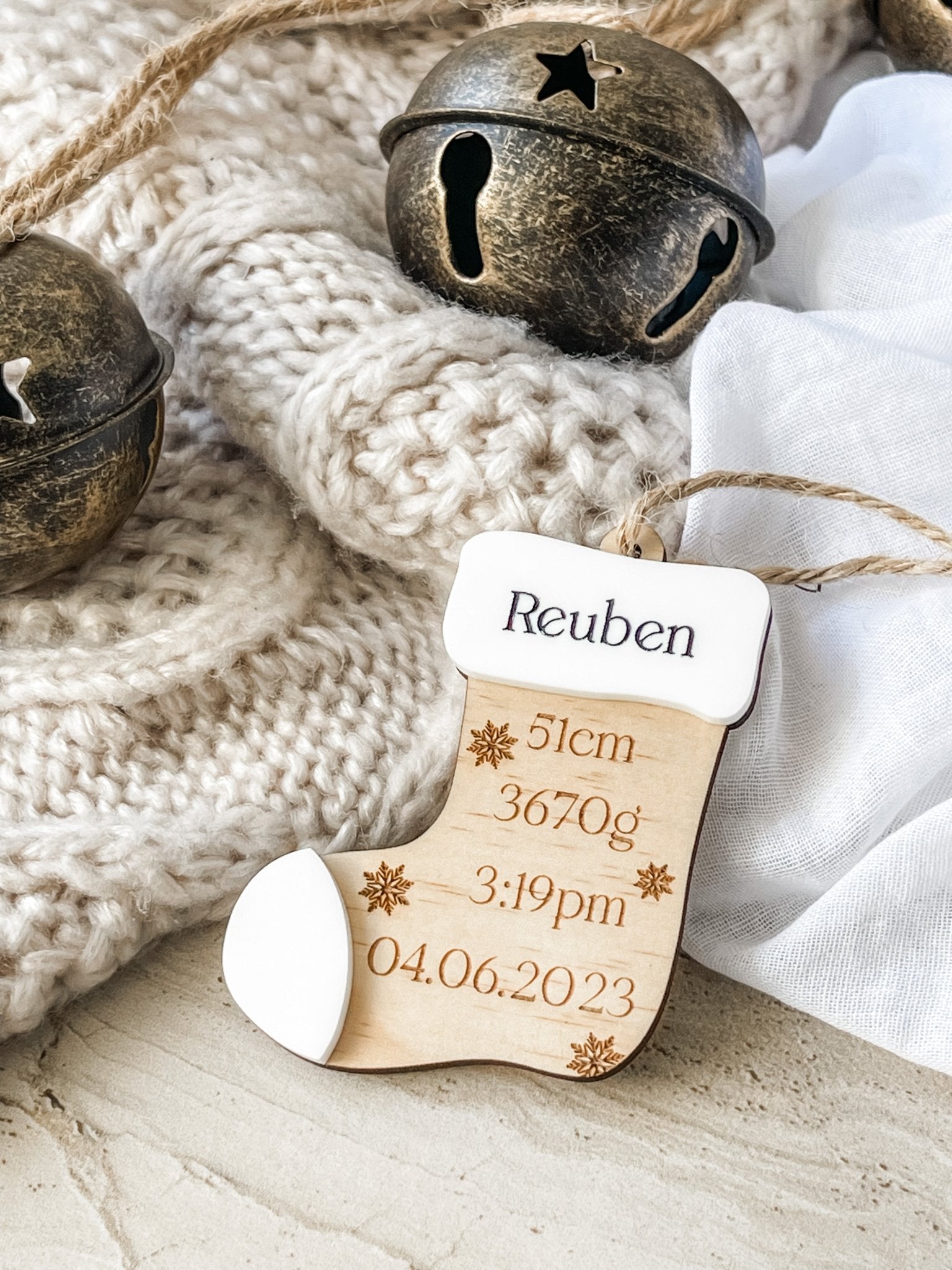 Baby's Birth Details Stocking Ornament - The Humble Gift Co.