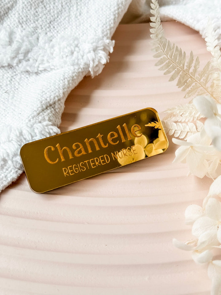 Engraved Name Badge with Occupation - Mirror Acrylic - The Humble Gift Co.