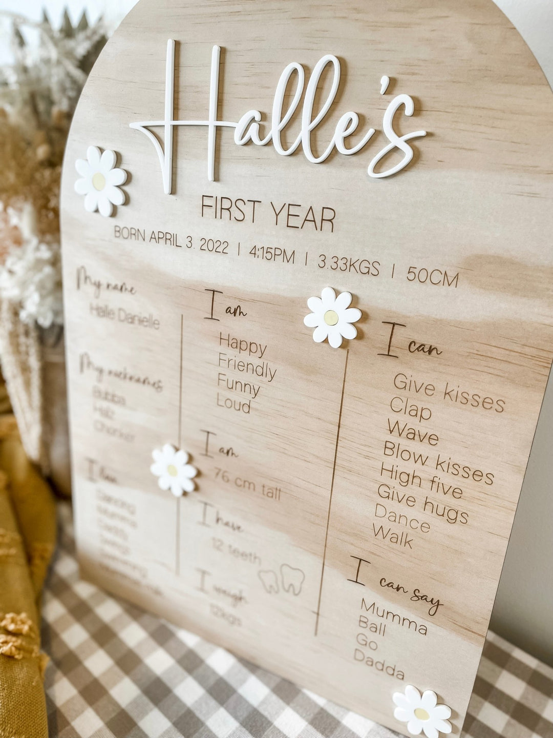 First Birthday Details Board - Daisies - The Humble Gift Co.