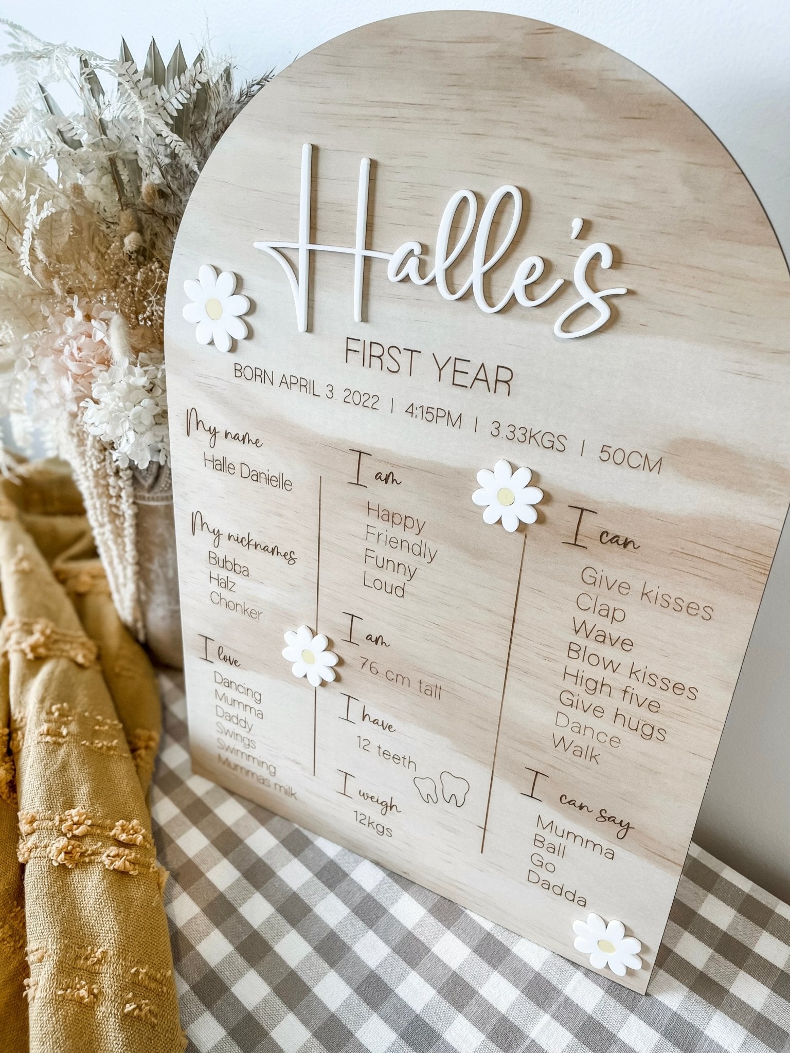 First Birthday Details Board - Daisies - The Humble Gift Co.