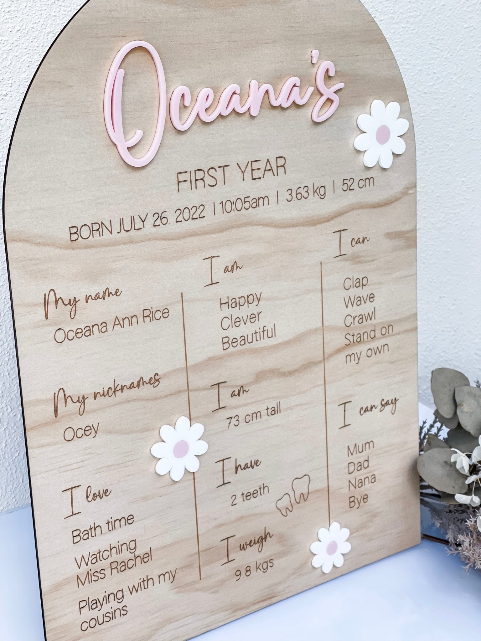 First Birthday Details Board - Daisies - The Humble Gift Co.