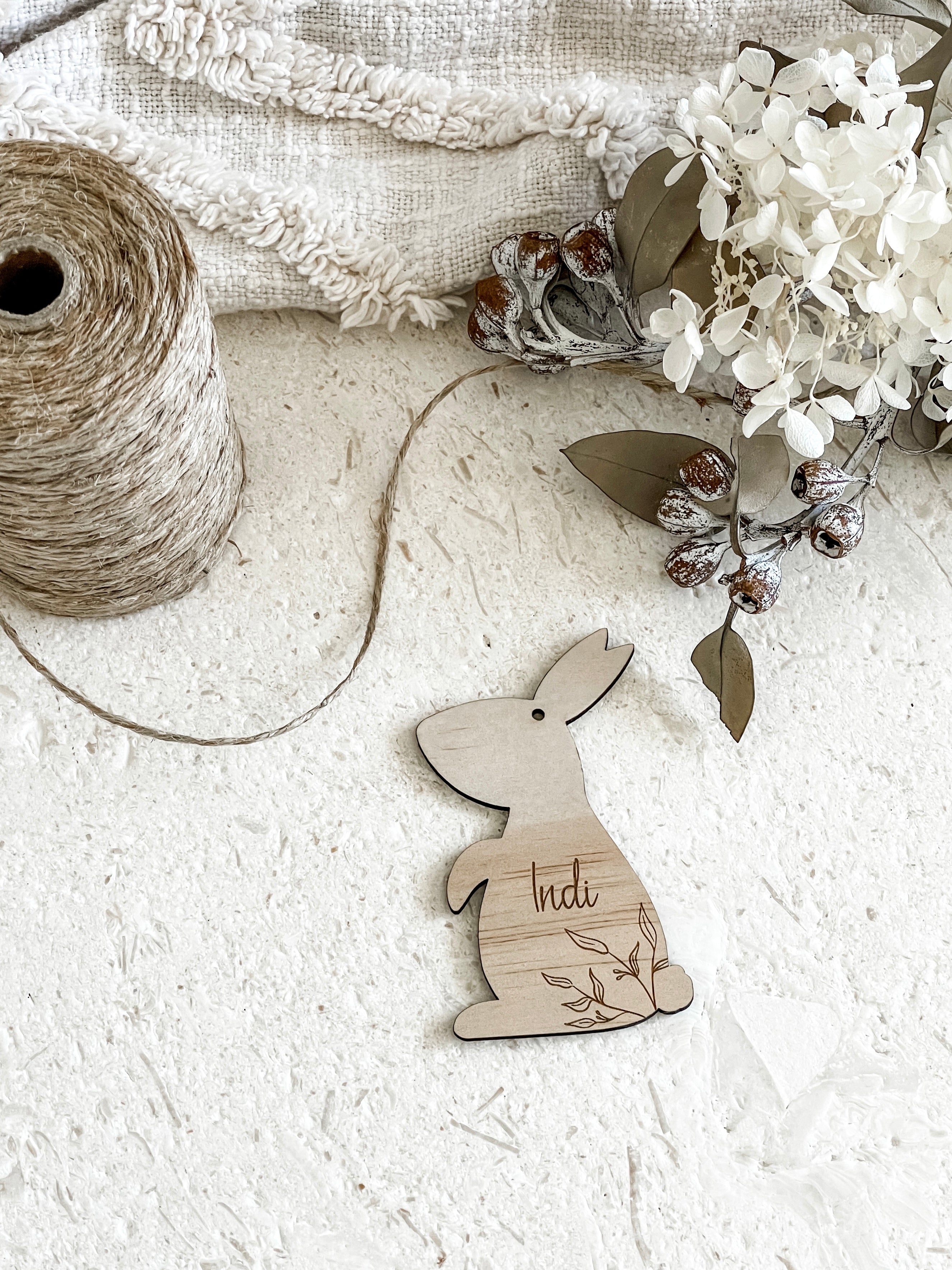 Engraved Little Leaf Bunny Tag #01