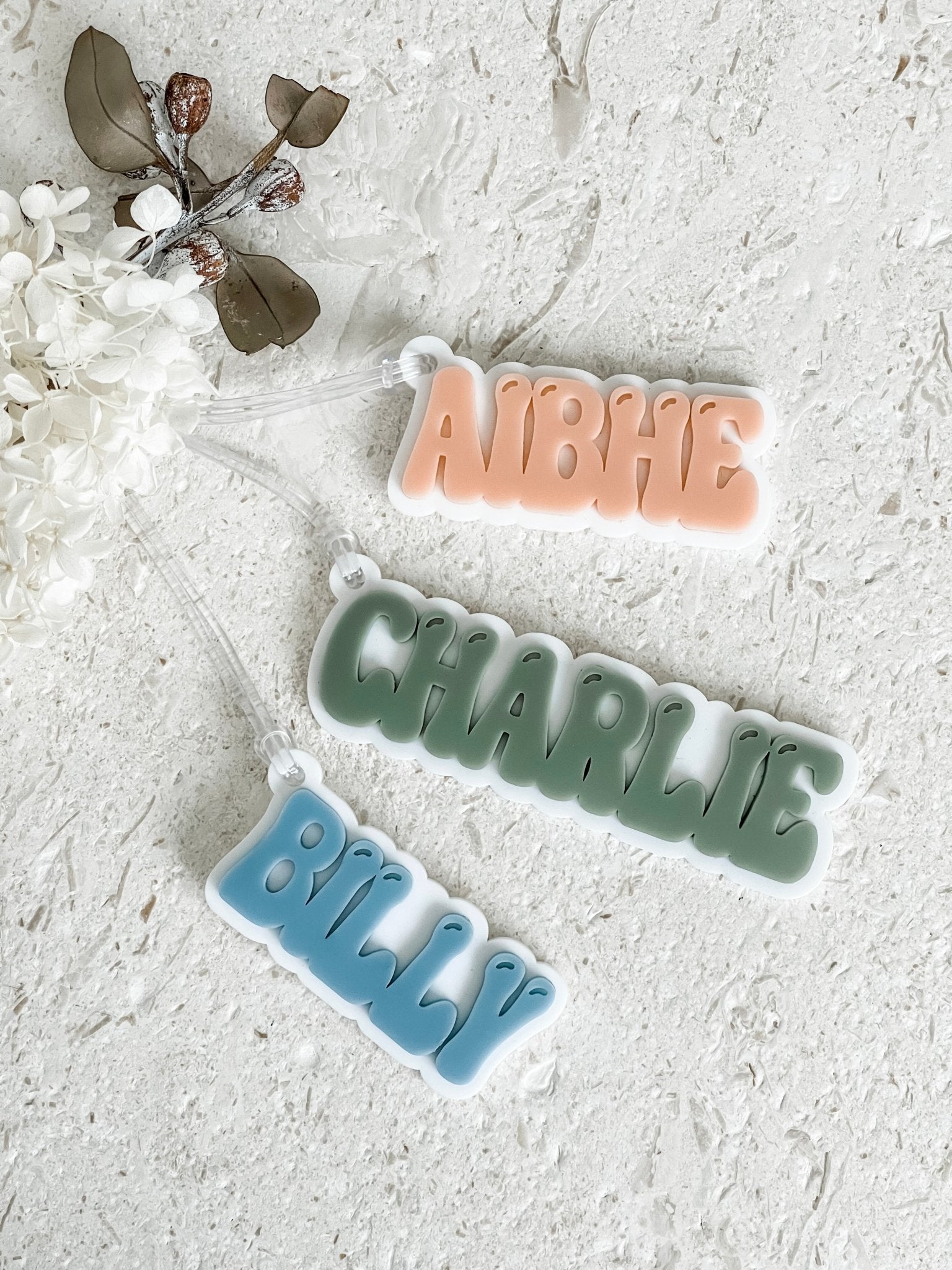 Layered Acrylic Bag Tags - Bubble Font Style - The Humble Gift Co.