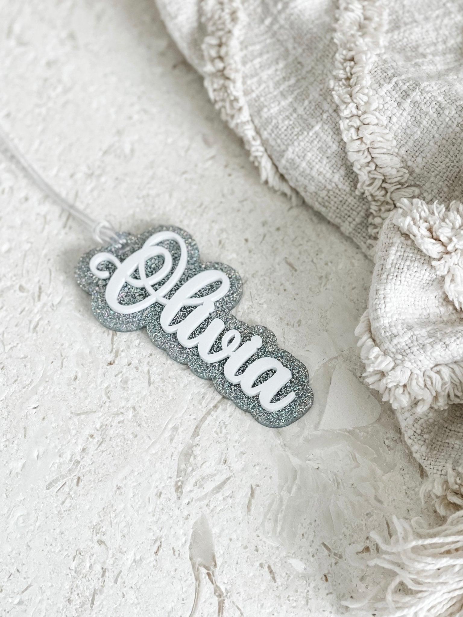 Layered Acrylic Bag Tags - Cursive Font Style - The Humble Gift Co.
