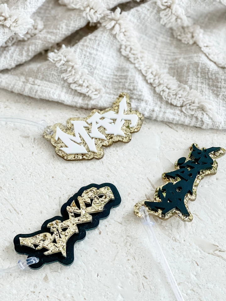 Layered Acrylic Bag Tags - Street Style Font - The Humble Gift Co.