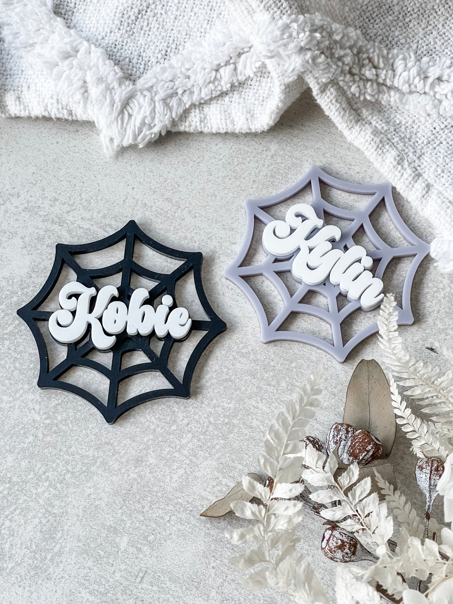 Layered Acrylic Halloween Spider Web Name Tag - The Humble Gift Co.