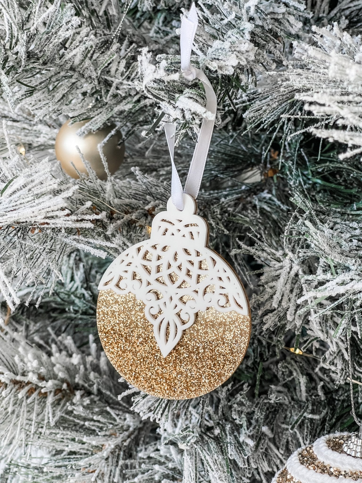 Layered Lace Look Ornament - Glitter Base - The Humble Gift Co.