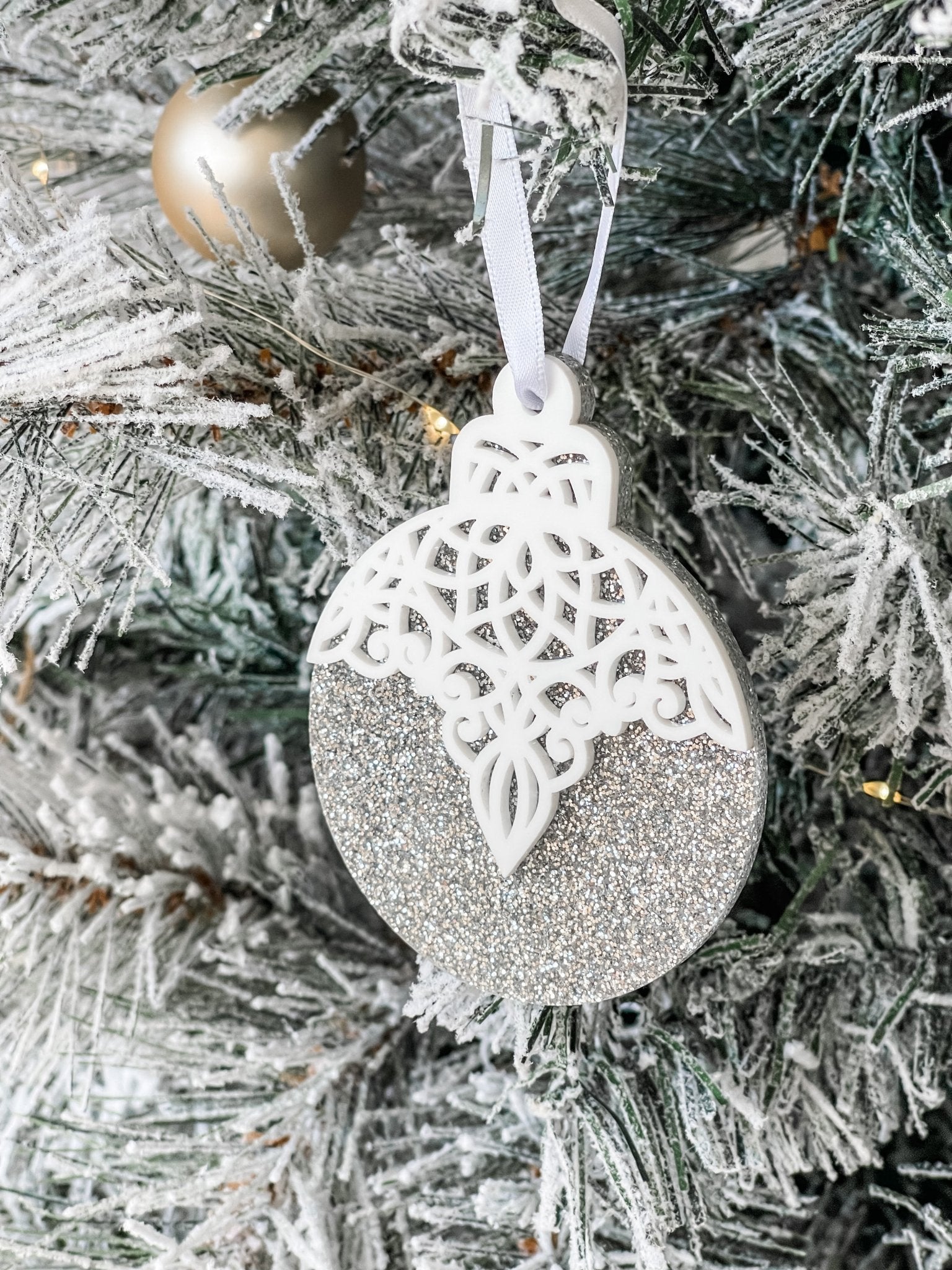 Layered Lace Look Ornament - Glitter Base - The Humble Gift Co.
