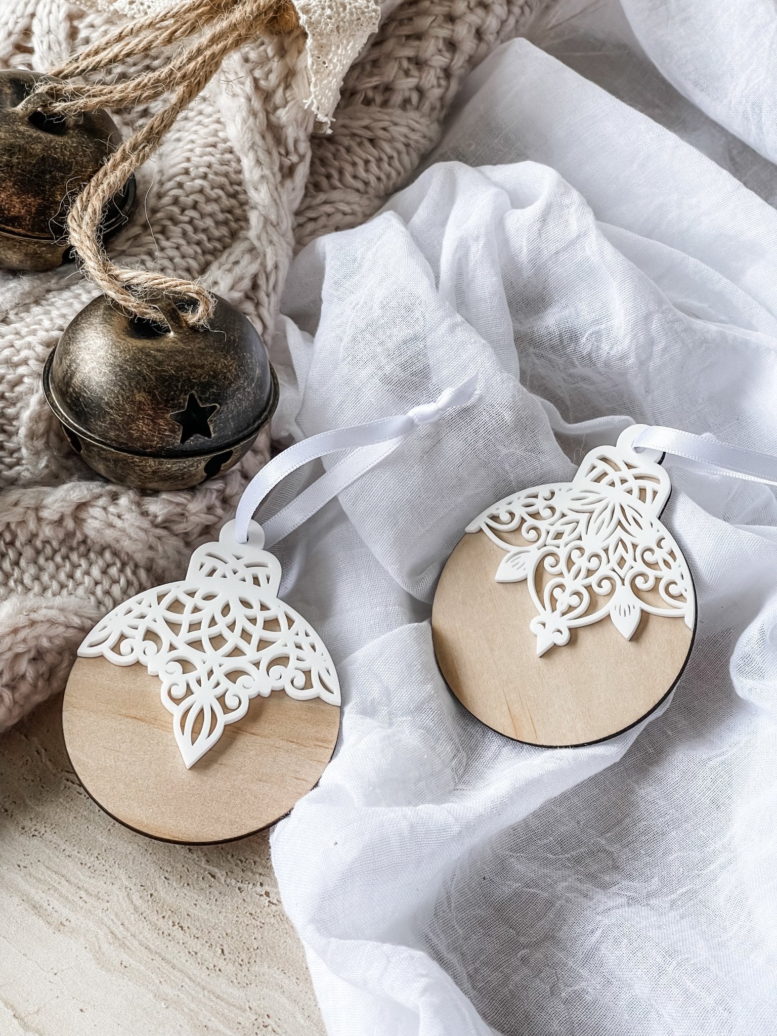 Layered Lace Look Ornament - Wooden Base - The Humble Gift Co.