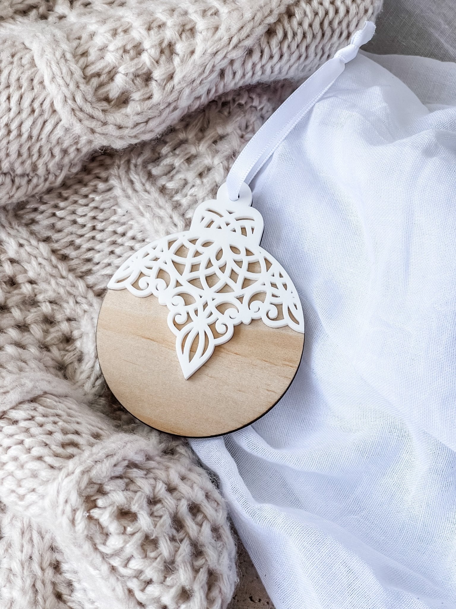 Layered Lace Look Ornament - Wooden Base - The Humble Gift Co.