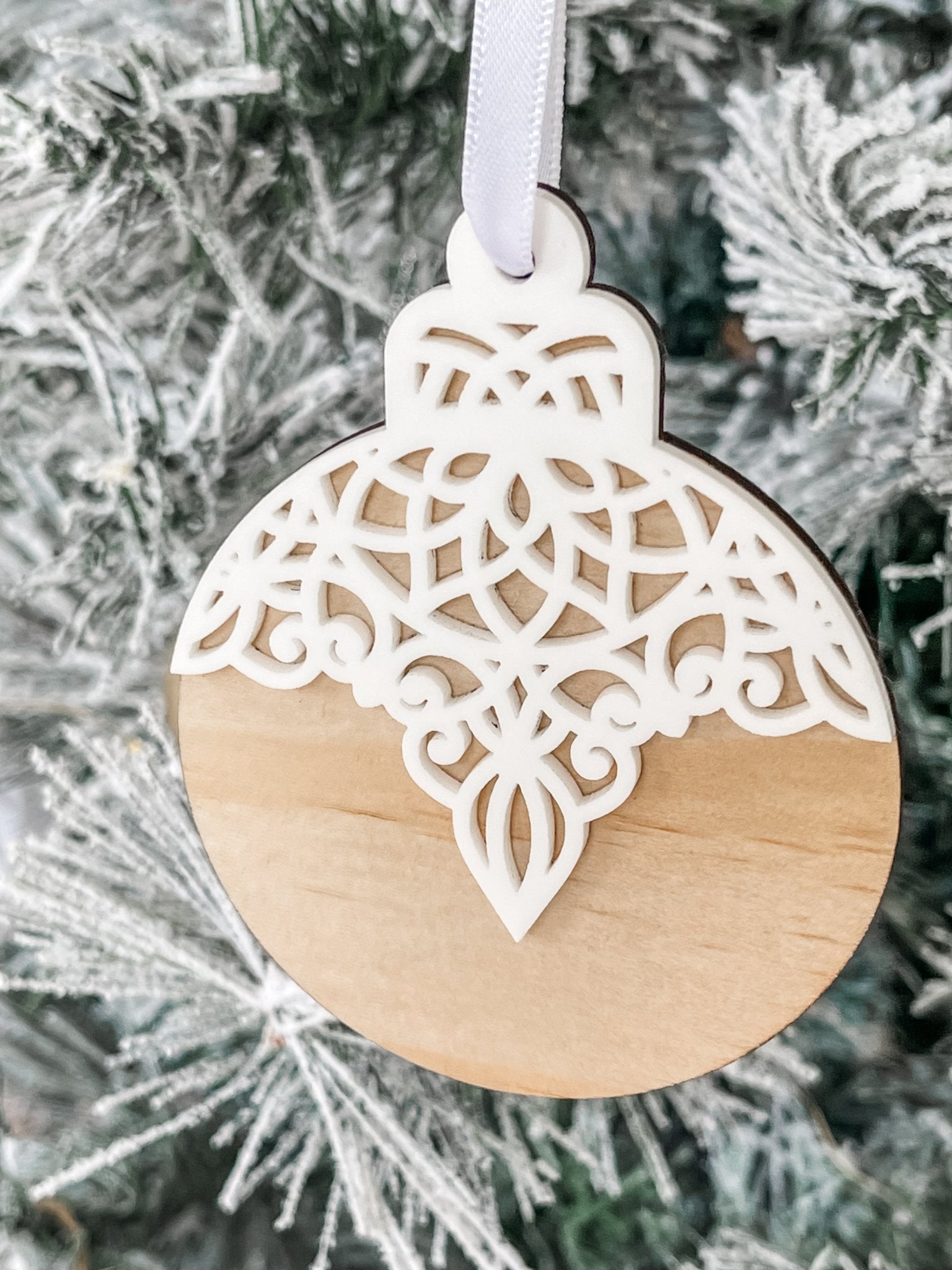 Layered Lace Look Ornament - Wooden Base - The Humble Gift Co.