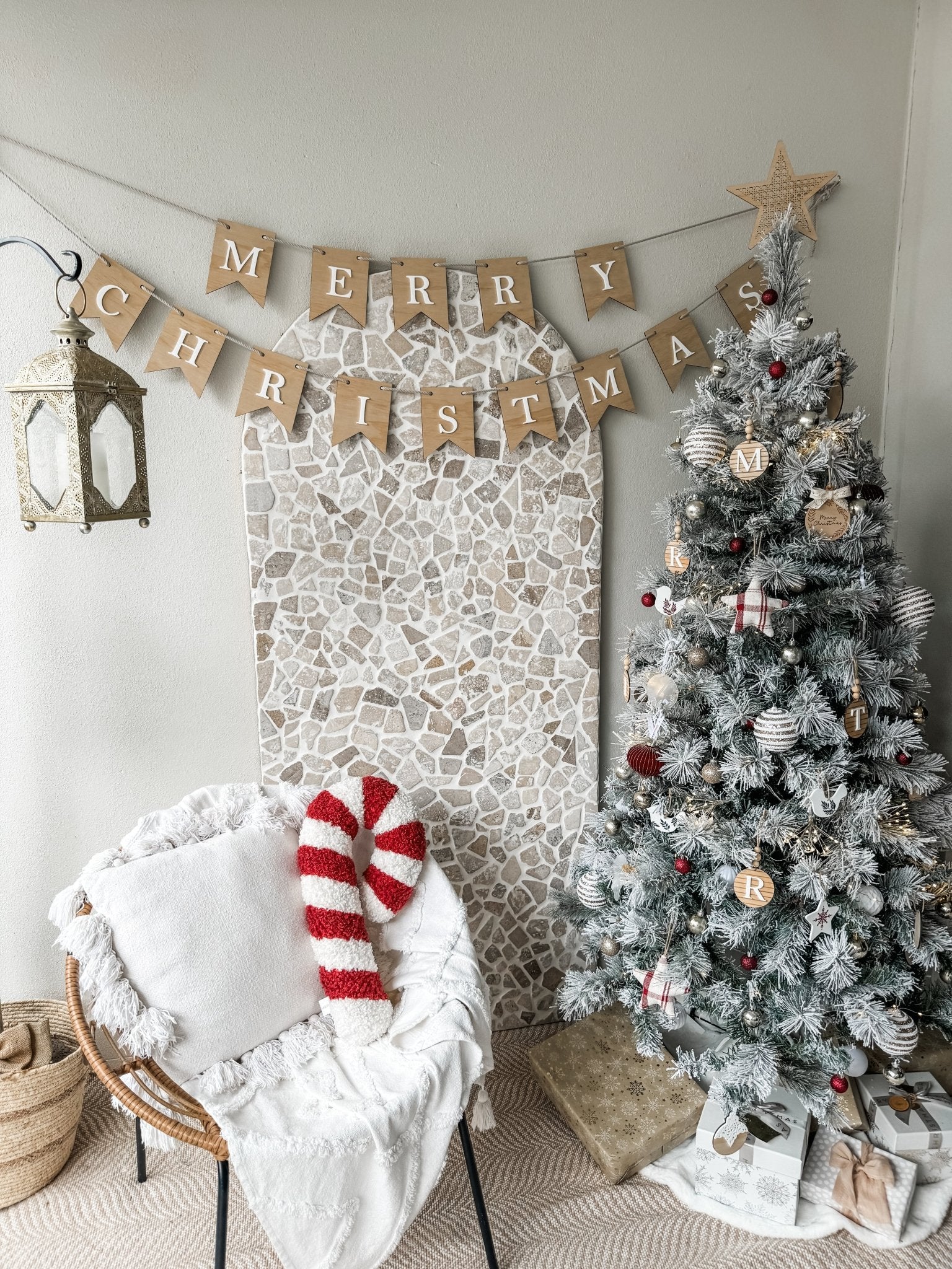 Merry Christmas Wooden Bunting with Acrylic Letters - The Humble Gift Co.