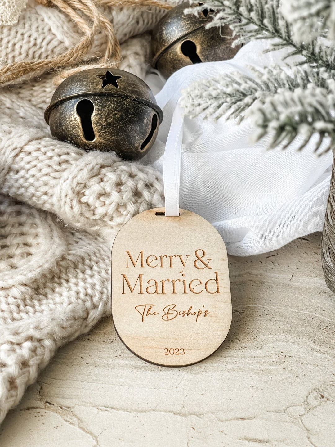 Merry & Married Personalised Wooden Ornament - The Humble Gift Co.