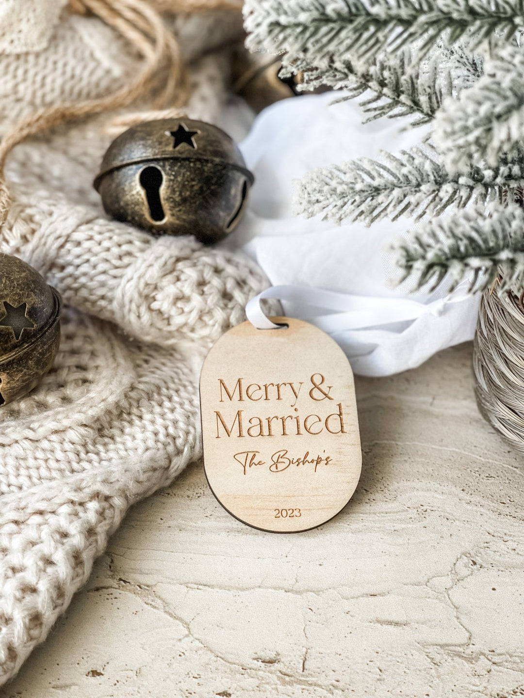 Merry & Married Personalised Wooden Ornament - The Humble Gift Co.