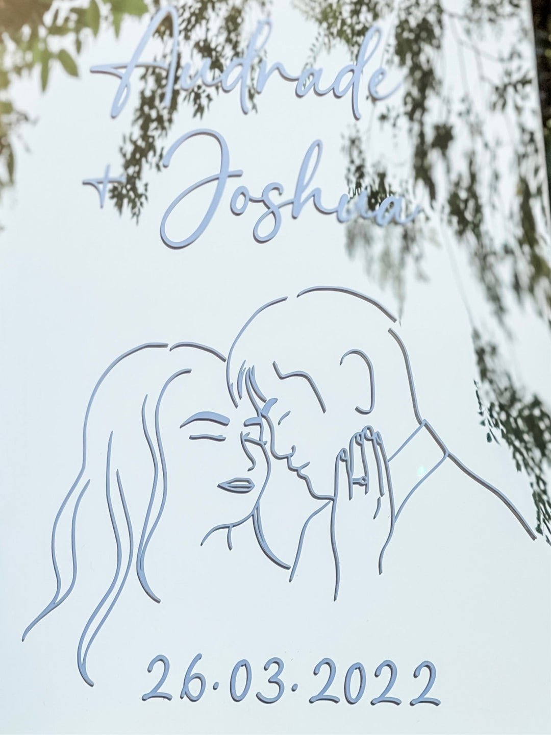 Mirror Acrylic Wedding Sign with Custom Line Art - The Humble Gift Co.