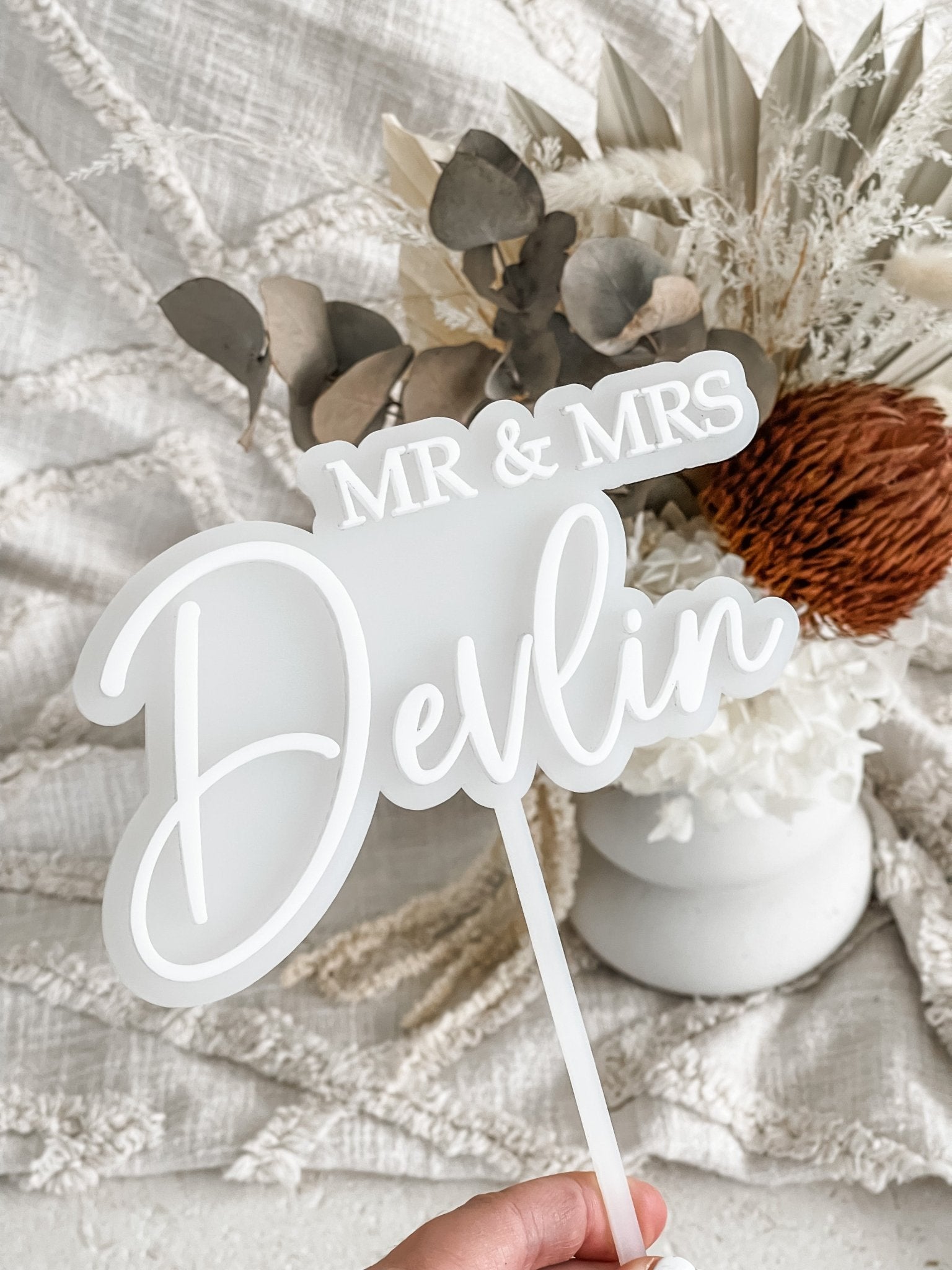 Mr & Mrs Acrylic Cake Topper - Style 02 - The Humble Gift Co.