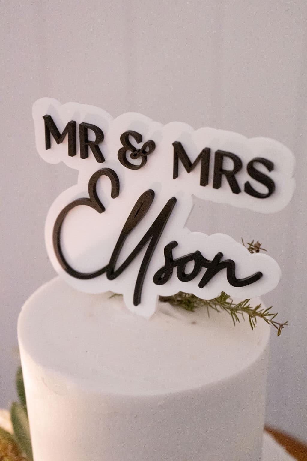 Mr & Mrs Acrylic Cake Topper - Style 03 - The Humble Gift Co.