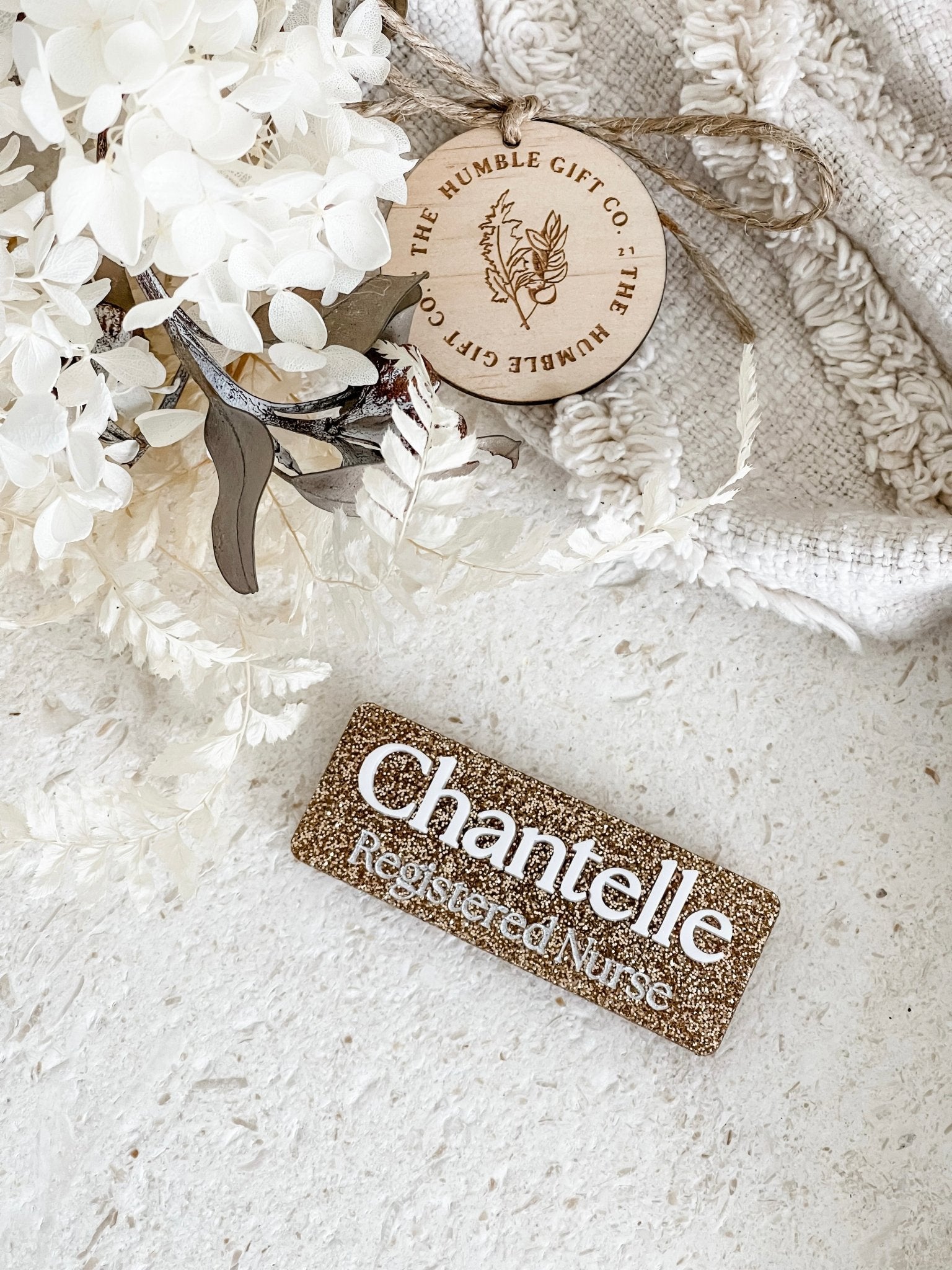 Name Badge with Occupation - Glitter Acrylic - The Humble Gift Co.