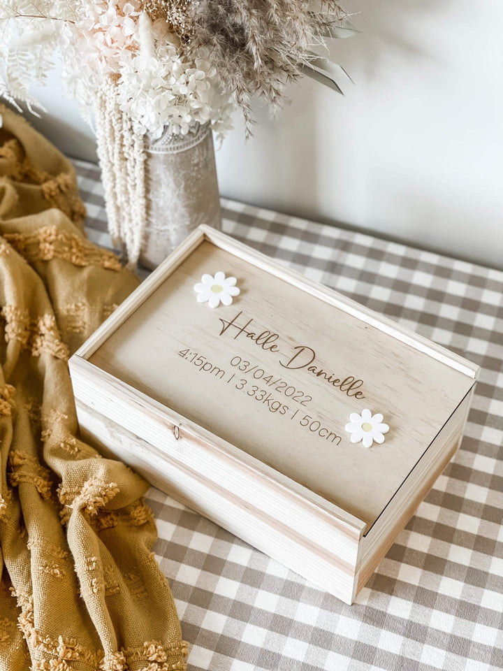 Personalised Wooden Keepsake Box - Daisies - The Humble Gift Co.