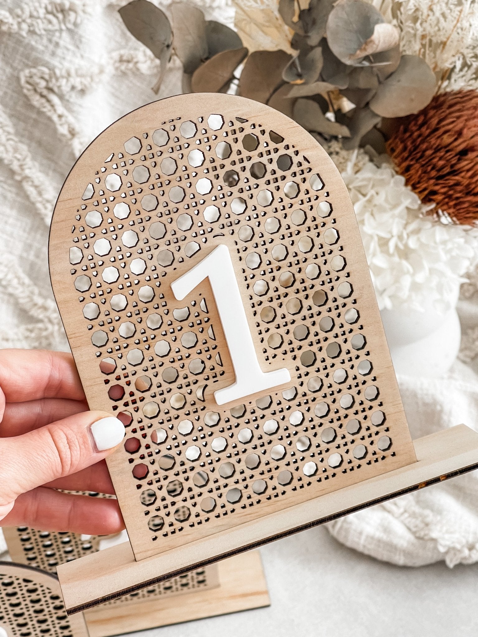 Plywood Rattan Arch Table Numbers - The Humble Gift Co.