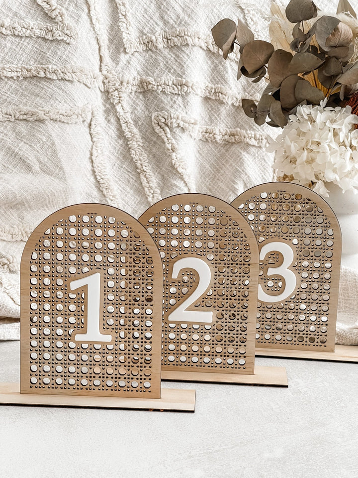 Plywood Rattan Arch Table Numbers - The Humble Gift Co.