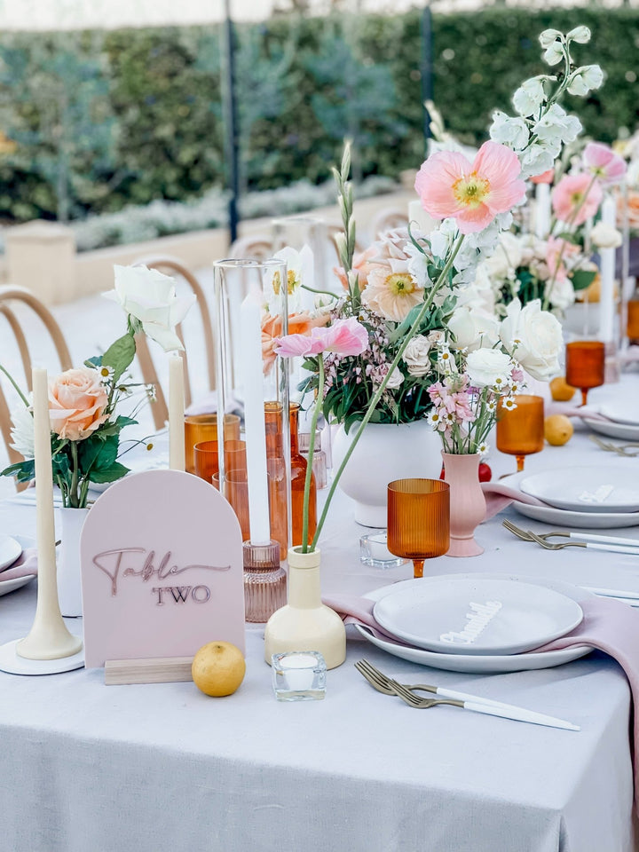 Swift Script Arched Acrylic Table Numbers - The Humble Gift Co.